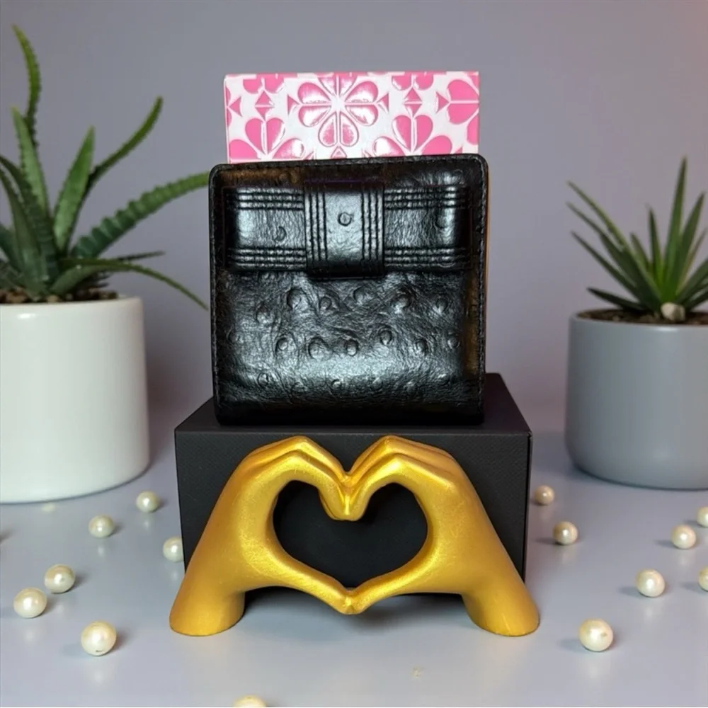 KATE SPADE Black Serenade Valencia Road Bow Small Ostrich Embossed Wallet/ EUC